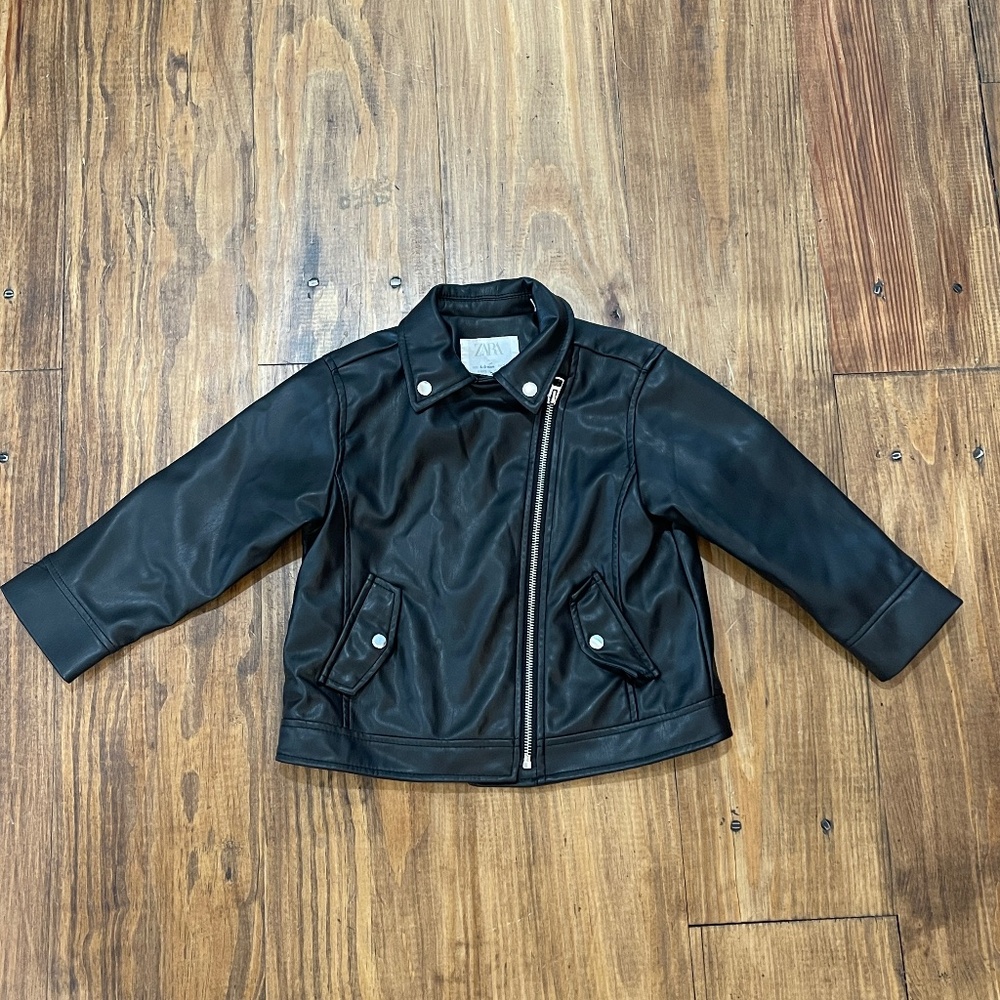 Zara Girls Faux Vegan Black Leather Jacket Youth Girls Size 4/5 110 Vegan